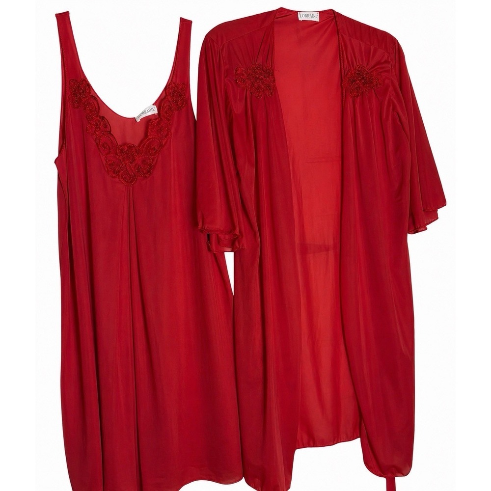 Vintage Lorraine Nightgown Robe Peignoir Set Small Red Nylon